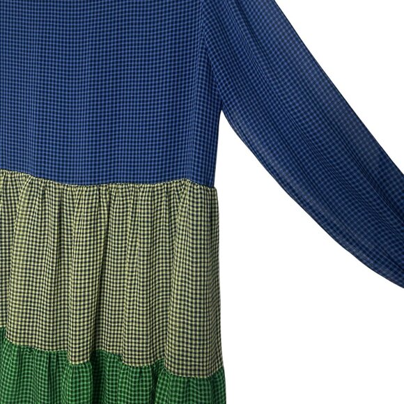 Resume Colorblock Gingham Dress Size 40 Med/LG Tiered Frock Long Sleeves Sophia - Picture 4 of 12